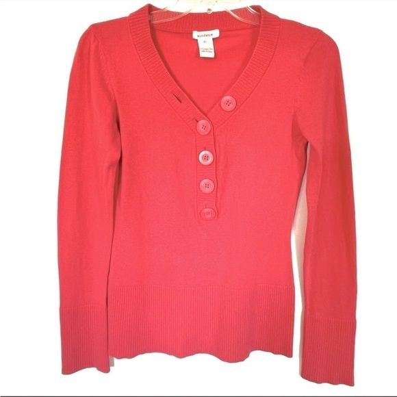 sundance Cotton Rabbit Hair Blend Half Button Detail Coral Sweater XS - Picture 1 of 4